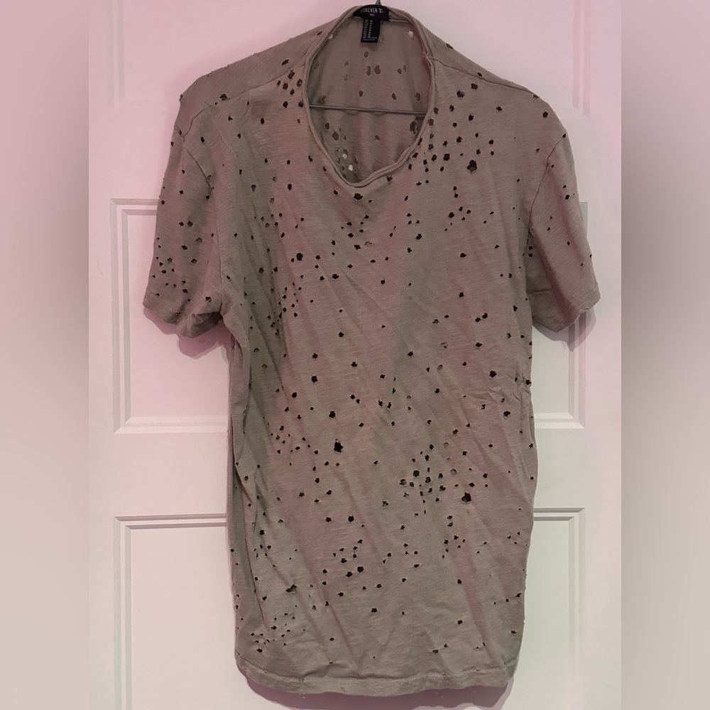 Forever 21 Men's Distressed Tan T-Shirt